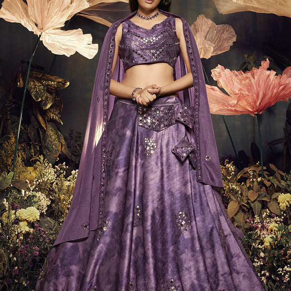 Myra Purple Velvet Embroidered Designer Lehenga - Distacart