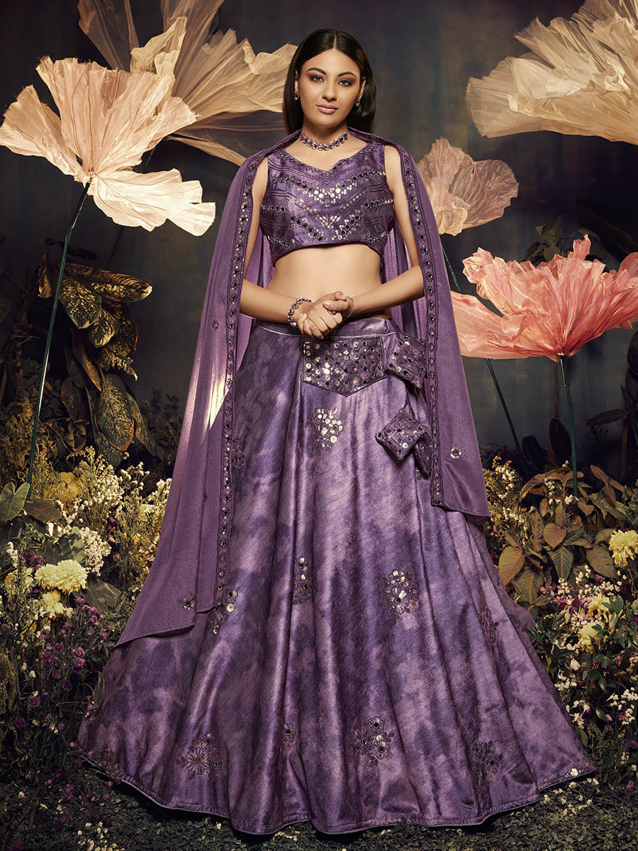 Myra Purple Velvet Embroidered Designer Lehenga - Distacart