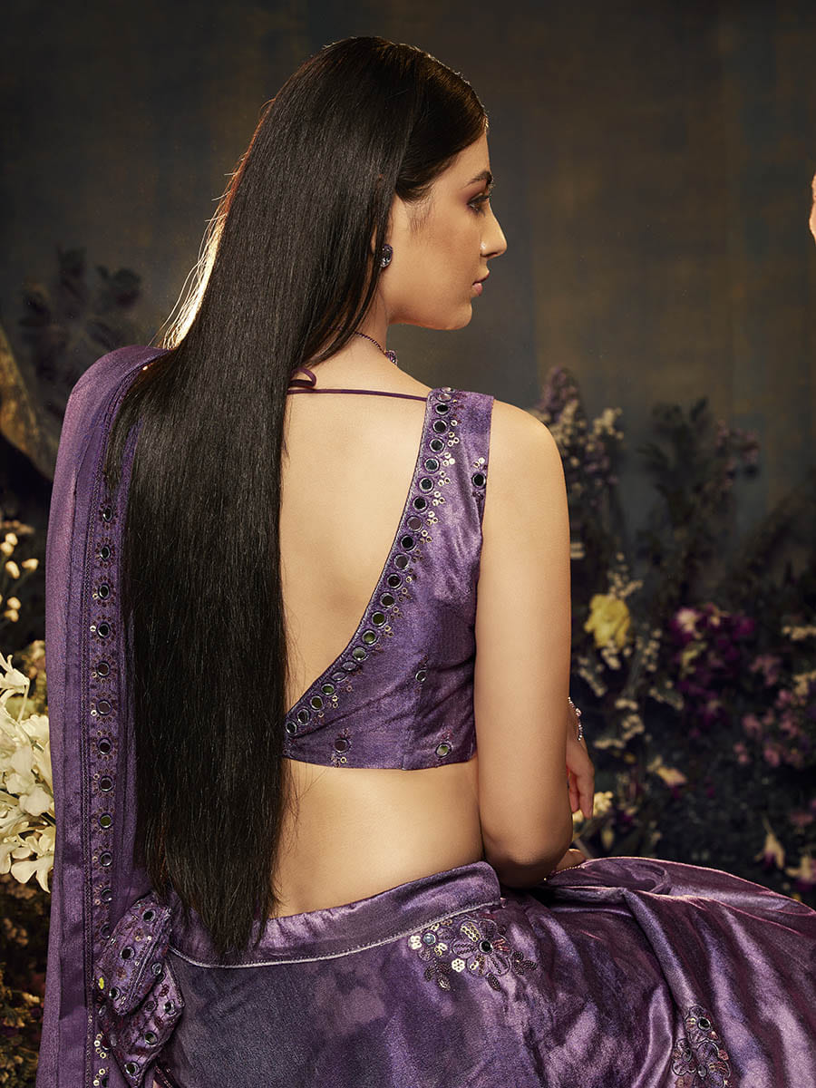 Myra Purple Velvet Embroidered Designer Lehenga - Distacart