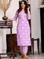 Thumbnail for Kalini Floral Printed Lace Insert Detail Straight Kurta with Trousers - Distacart