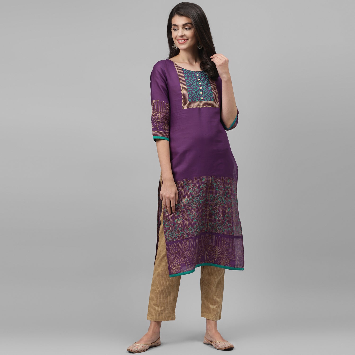 Maai Rayon Hand Printed Kurta Purple - Distacart