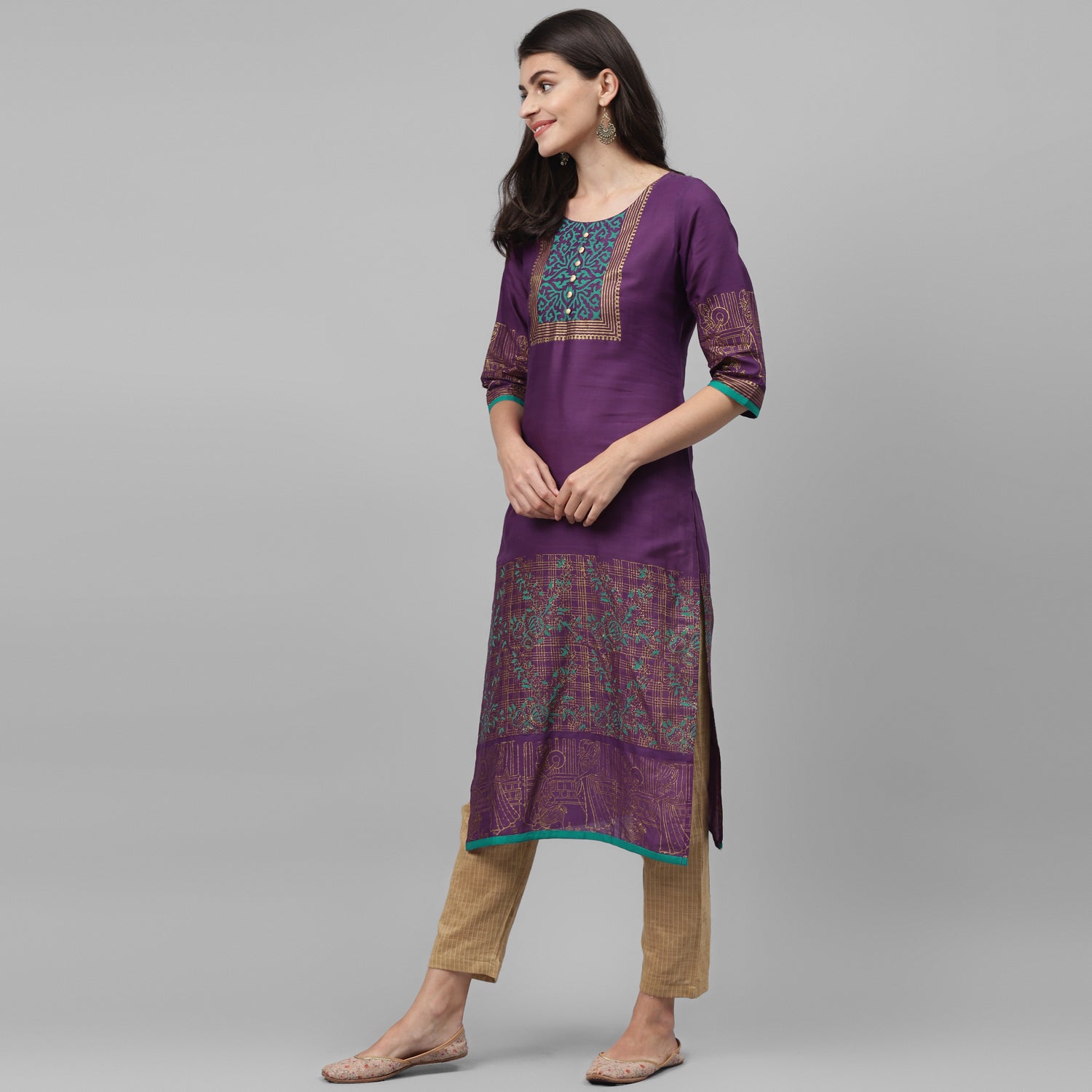 Maai Rayon Hand Printed Kurta Purple - Distacart