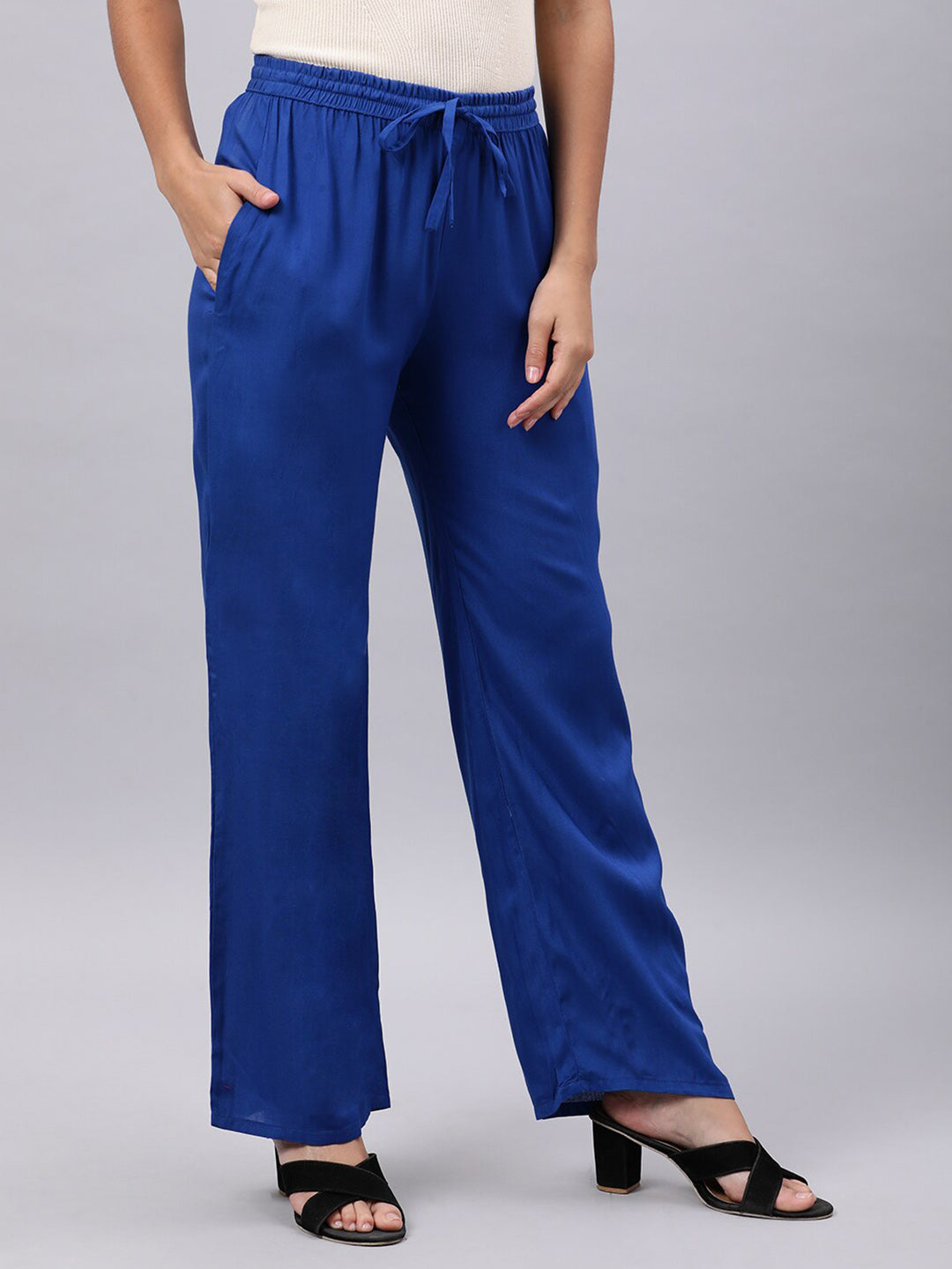 Souchii Women Blue Casual Drawstring Palazzos - Distacart