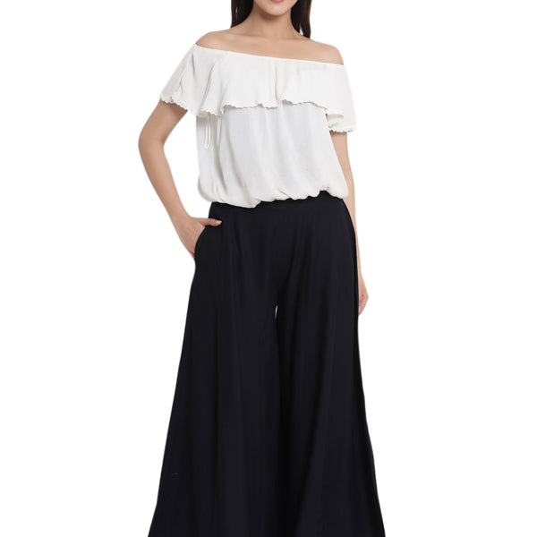 Juniper Women Black Rayon Solid Flared Palazzo - Distacart