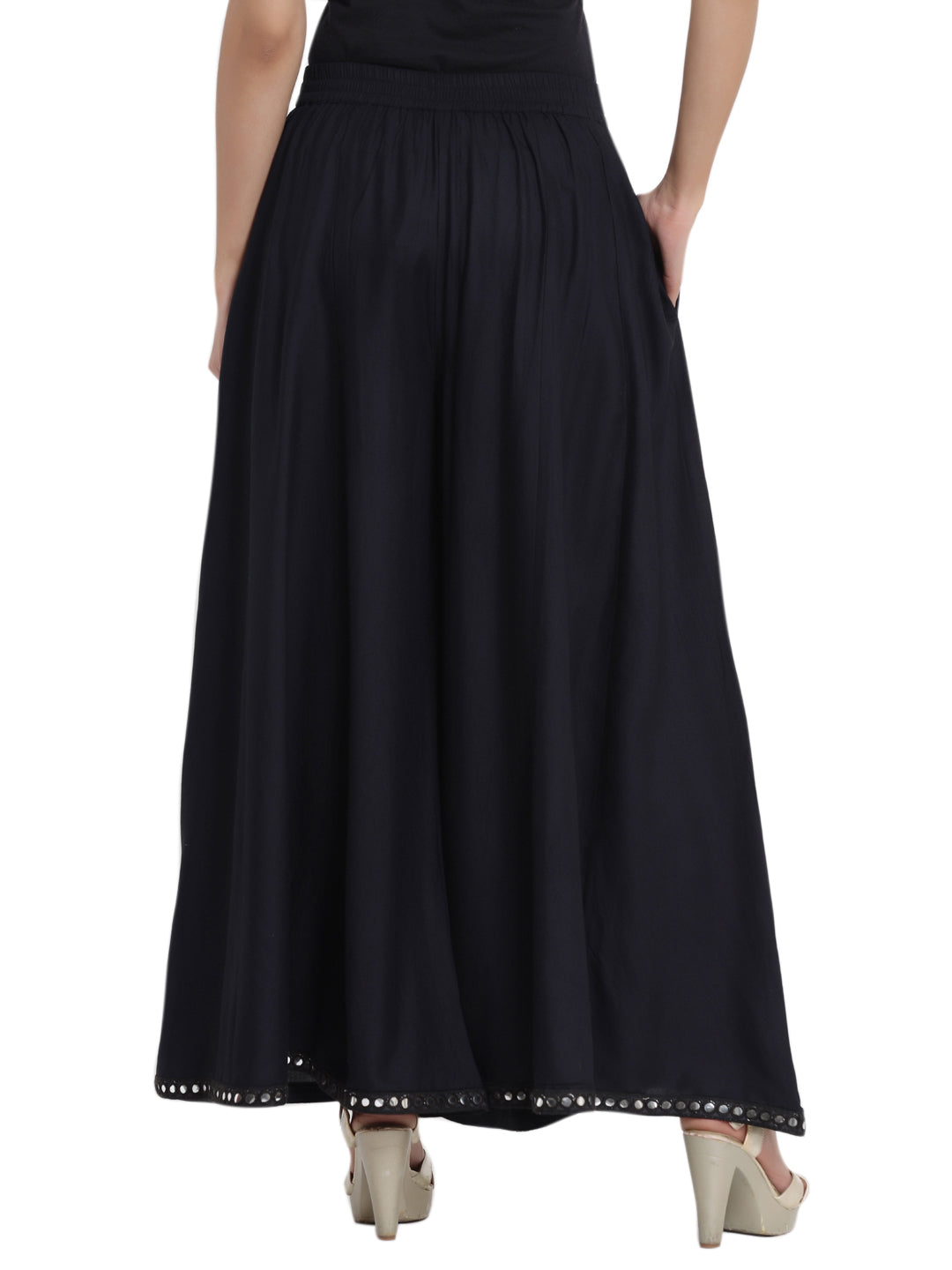 Juniper Women Black Rayon Solid Flared Palazzo - Distacart