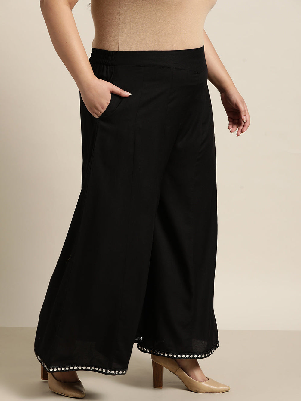 Juniper Women`s Black Rayon Daily Wear Solid Flared Palazzo - Distacart