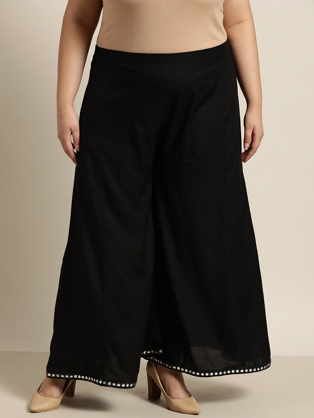 Juniper Women`s Black Rayon Daily Wear Solid Flared Palazzo - Distacart