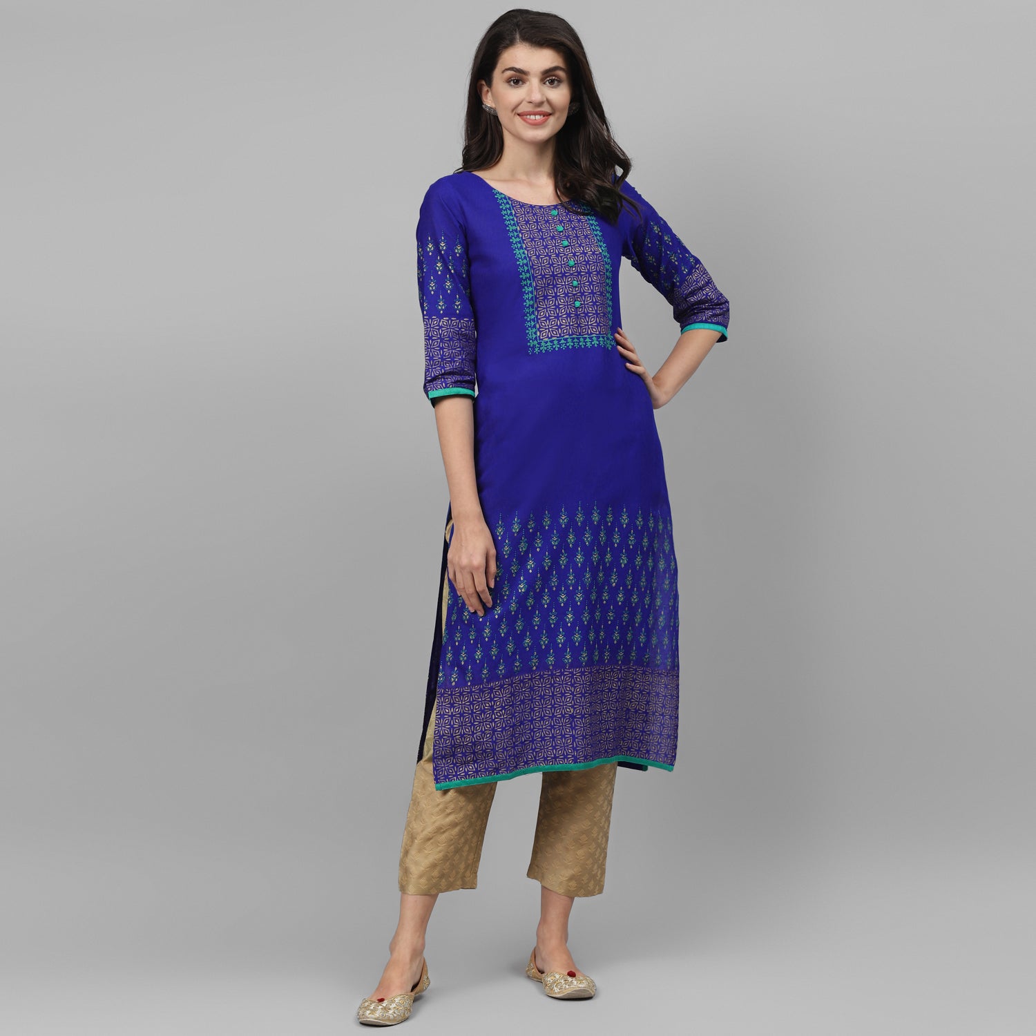 Maai Rayon Hand Printed Kurta Blue - Distacart