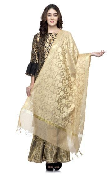 A R Silk Women's Chanderi Zari Embroidery Golden Fancy Dupatta