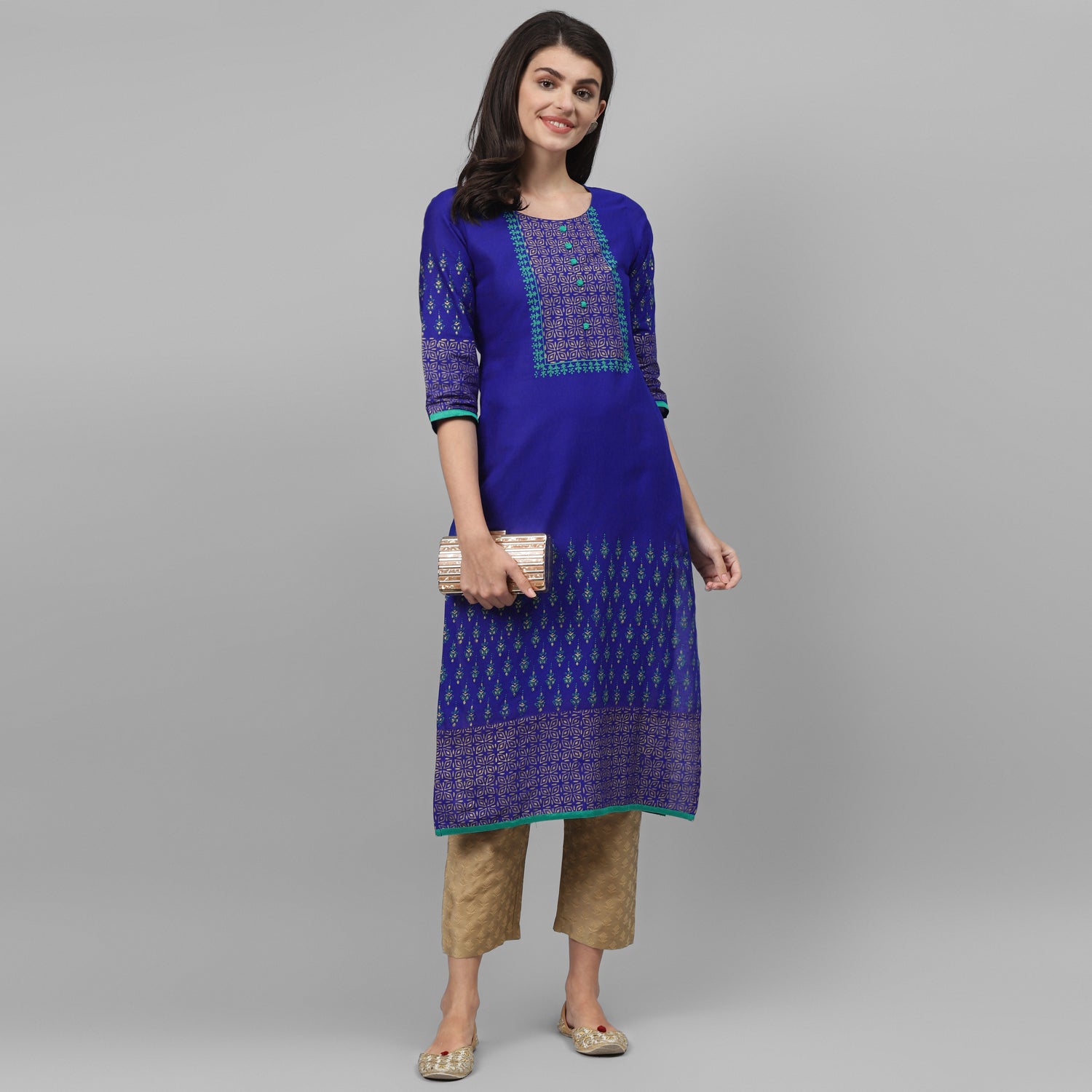 Maai Rayon Hand Printed Kurta Blue - Distacart