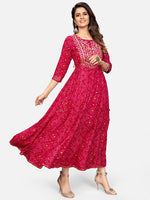 Thumbnail for Kalini Women Pink Bandhani Printed Mirror Work Anarkali Kurta - Distacart