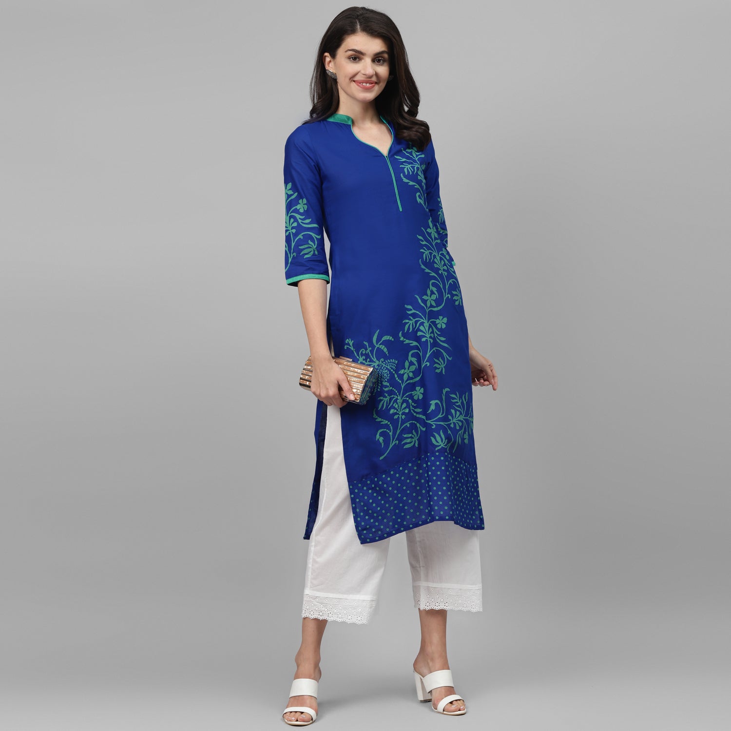 Maai Rayon Hand Printed Kurta Blue - Distacart