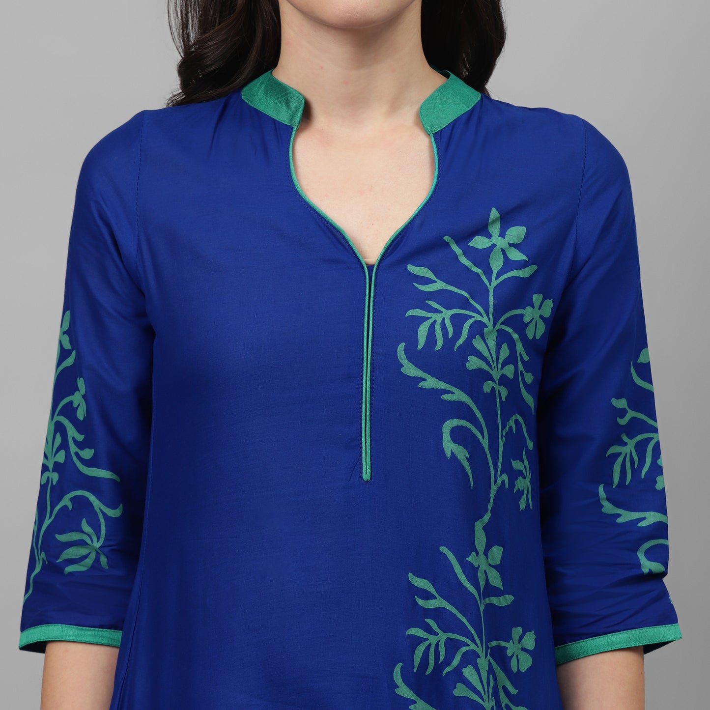 Maai Rayon Hand Printed Kurta Blue - Distacart