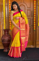 Thumbnail for DEIANA'S Beautiful Golden Jari with New Design Soft Lichi Silk Saree - Yellow - Distacart
