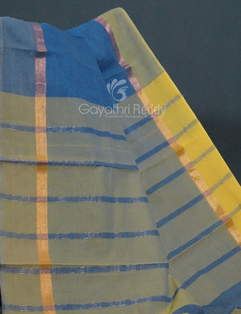 Dual Shades of Blue With Contrast Blouse Pure Mangalgiri Cotton By Gayathri Reddy Designer Studio - Distacart