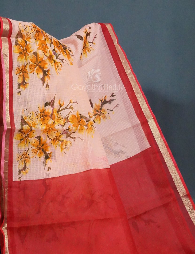 Peach Colour Block Print Pure Kota Cotton Saree By Gayathri Reddy Designer Studio - Distacart