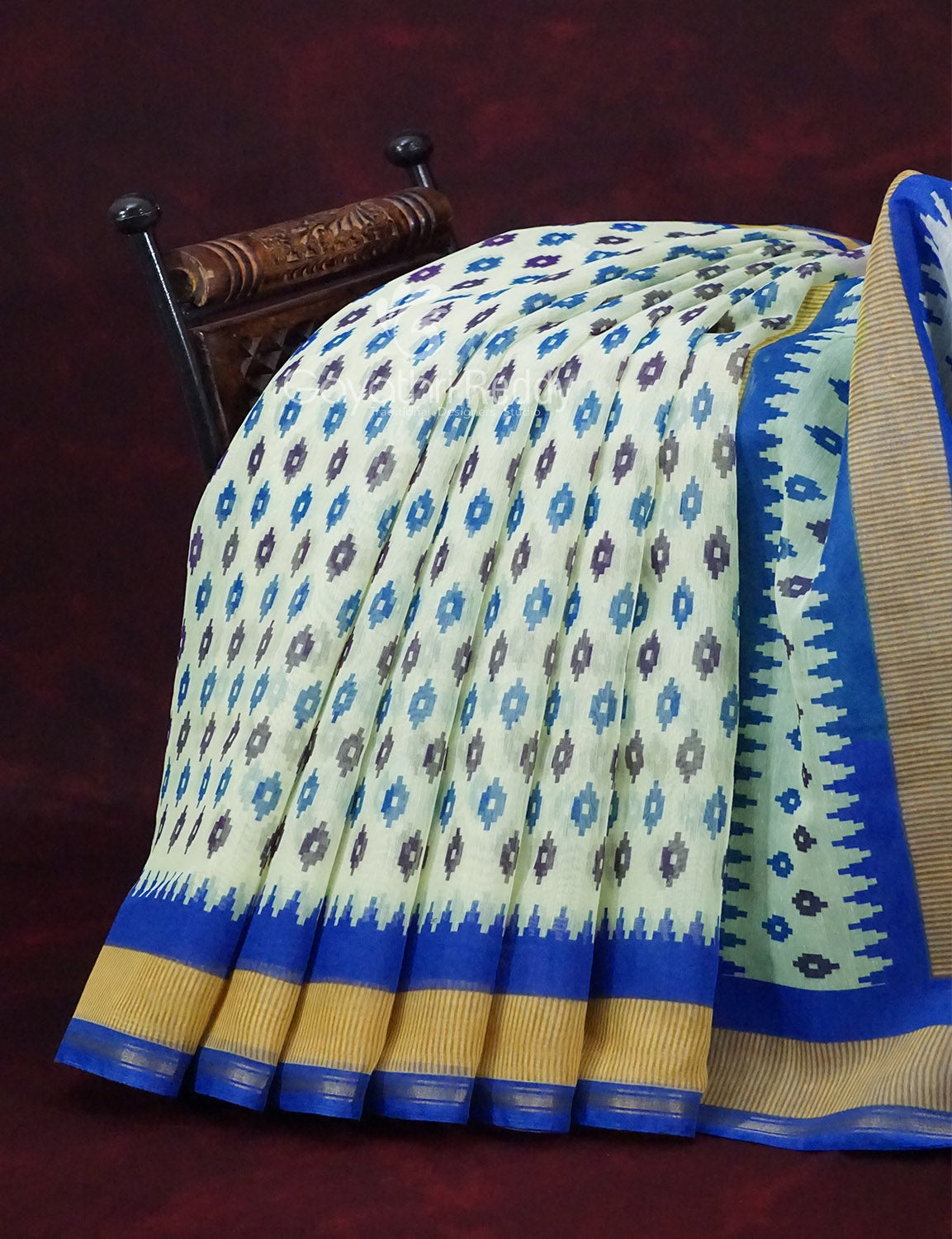 Combo of Off White and Blue Patan Patola Semi Chanderi Saree By Gayathri Reddy Designer Studio - Distacart