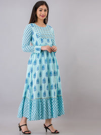 Thumbnail for Kalini Women Turquoise Blue Ethnic Motifs Printed Anarkali Kurta - Distacart