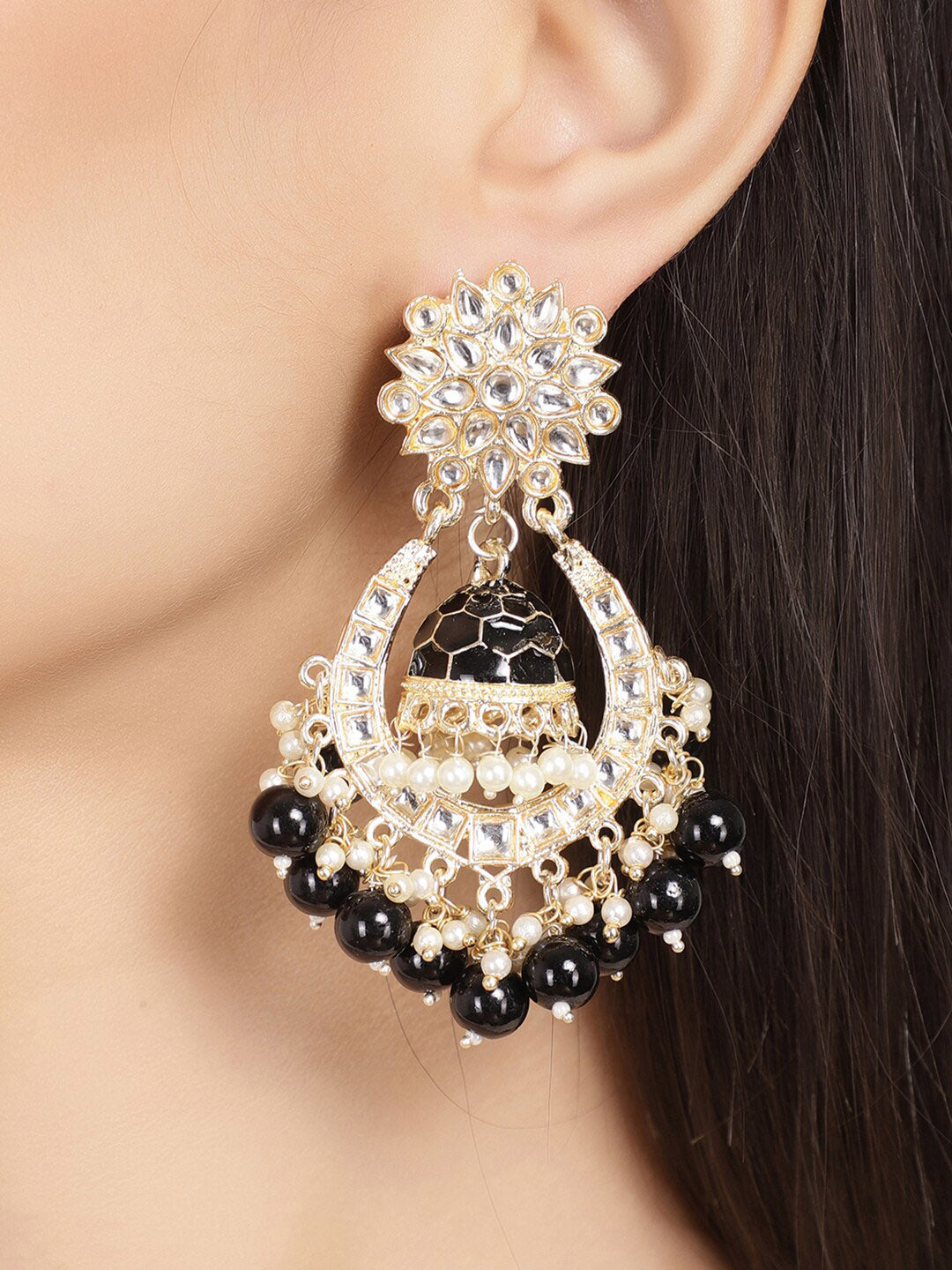 Shining Diva Black Classic Chandbalis Earrings - Distacart