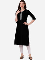 Thumbnail for HERE&NOW Notch Neck Thread Work Straight Kurta - Distacart