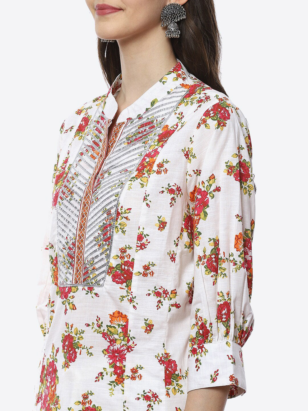 Biba Women White Floral Printed Kurta with Salwar & With Dupatta - Distacart