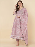Thumbnail for HERE&NOW Women Pink Floral Embroidered Pure Cotton Kurta with Trousers & Dupatta - Distacart