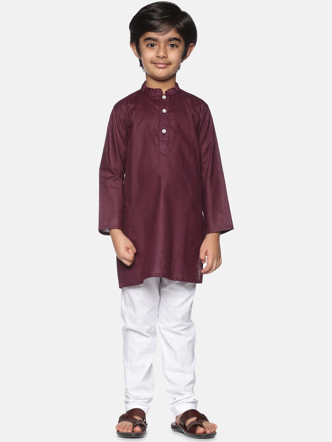 Sethukrishna Boys Burgundy Pure Cotton Kurta with Churidar - Distacart