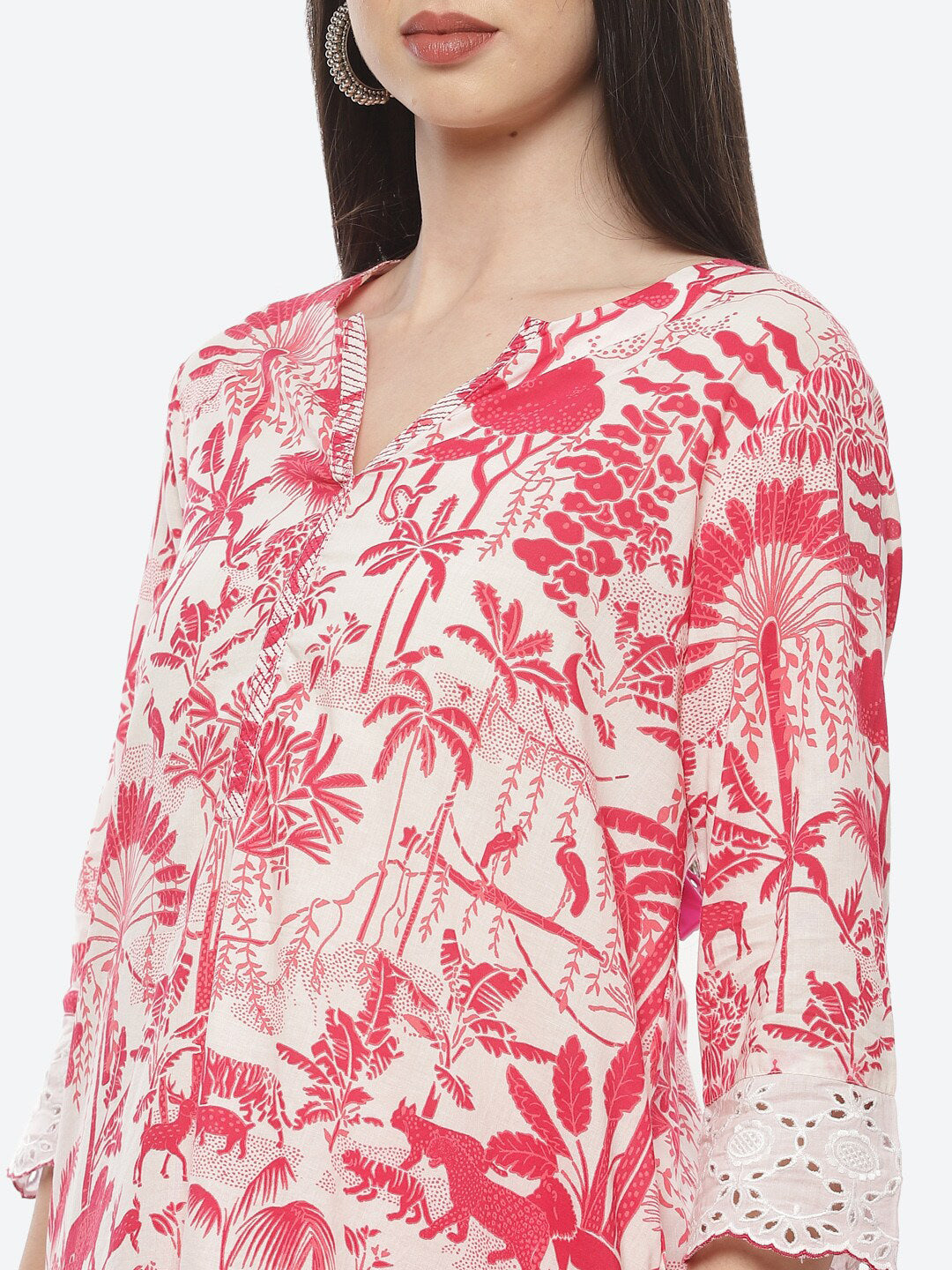 Biba Women Fuchsia Floral Printed Pure Cotton Kurti with Patiala - Distacart