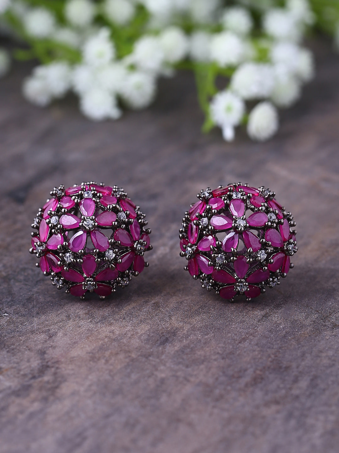 Shoshaa Maroon & Gunmetal-Toned Circular Studs - Distacart
