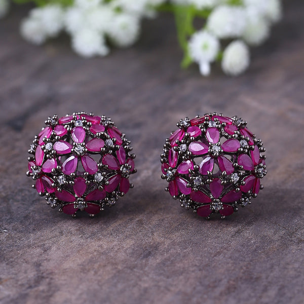 Shoshaa Maroon & Gunmetal-Toned Circular Studs - Distacart
