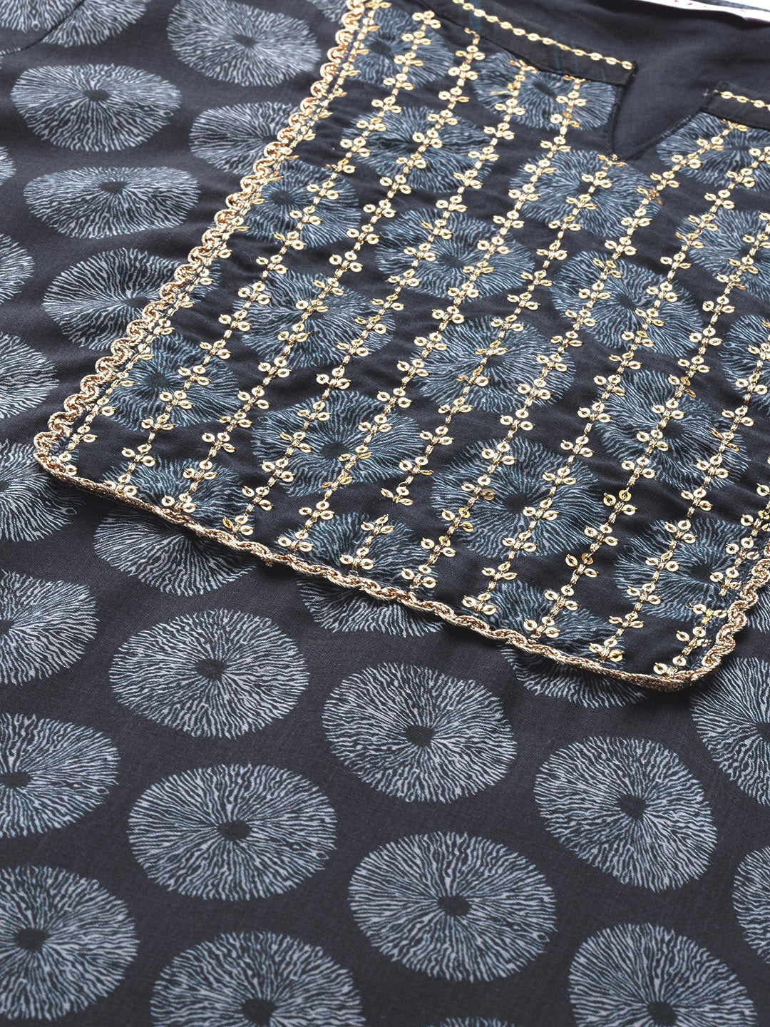 Biba Women Navy Blue & Off-White Printed Kurta with Palazzos & Dupatta - Distacart