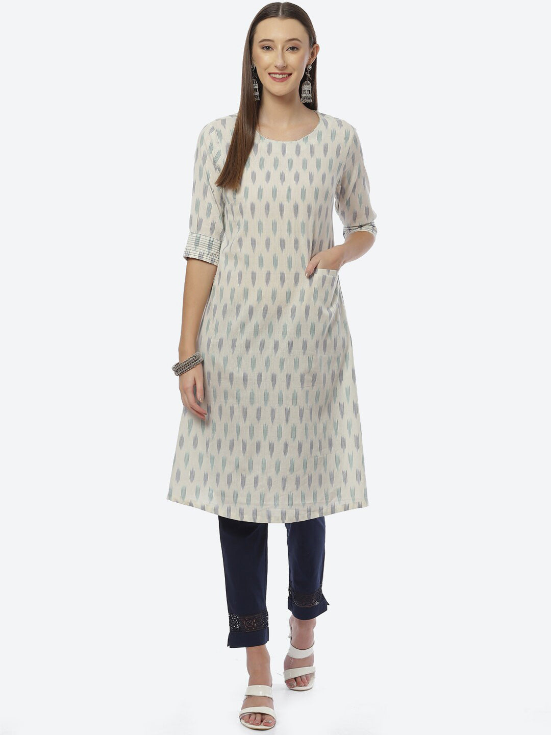 Biba Women Off White Ethnic Motifs Kurta - Distacart