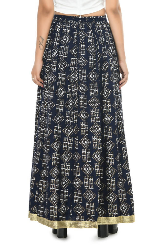 Mominos Fashion Moeza Cotton Navy Blue Printed Lehenga (Lancha)