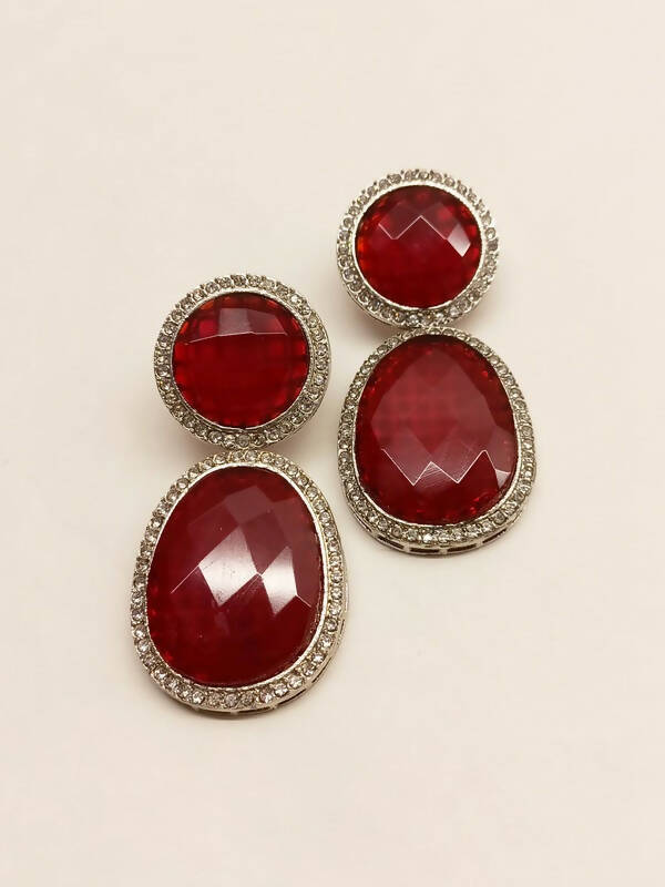 Smart Dangler With Rhino Stone Border Red Earrings For Women and Girls By House of Ree - Distacart