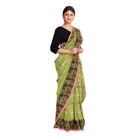 Thumbnail for Exclusive Collection 100% Pure Cotton Olive Tant Saree With Hand Weaving Work - Distacart