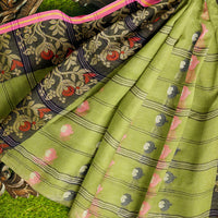 Thumbnail for Exclusive Collection 100% Pure Cotton Olive Tant Saree With Hand Weaving Work - Distacart