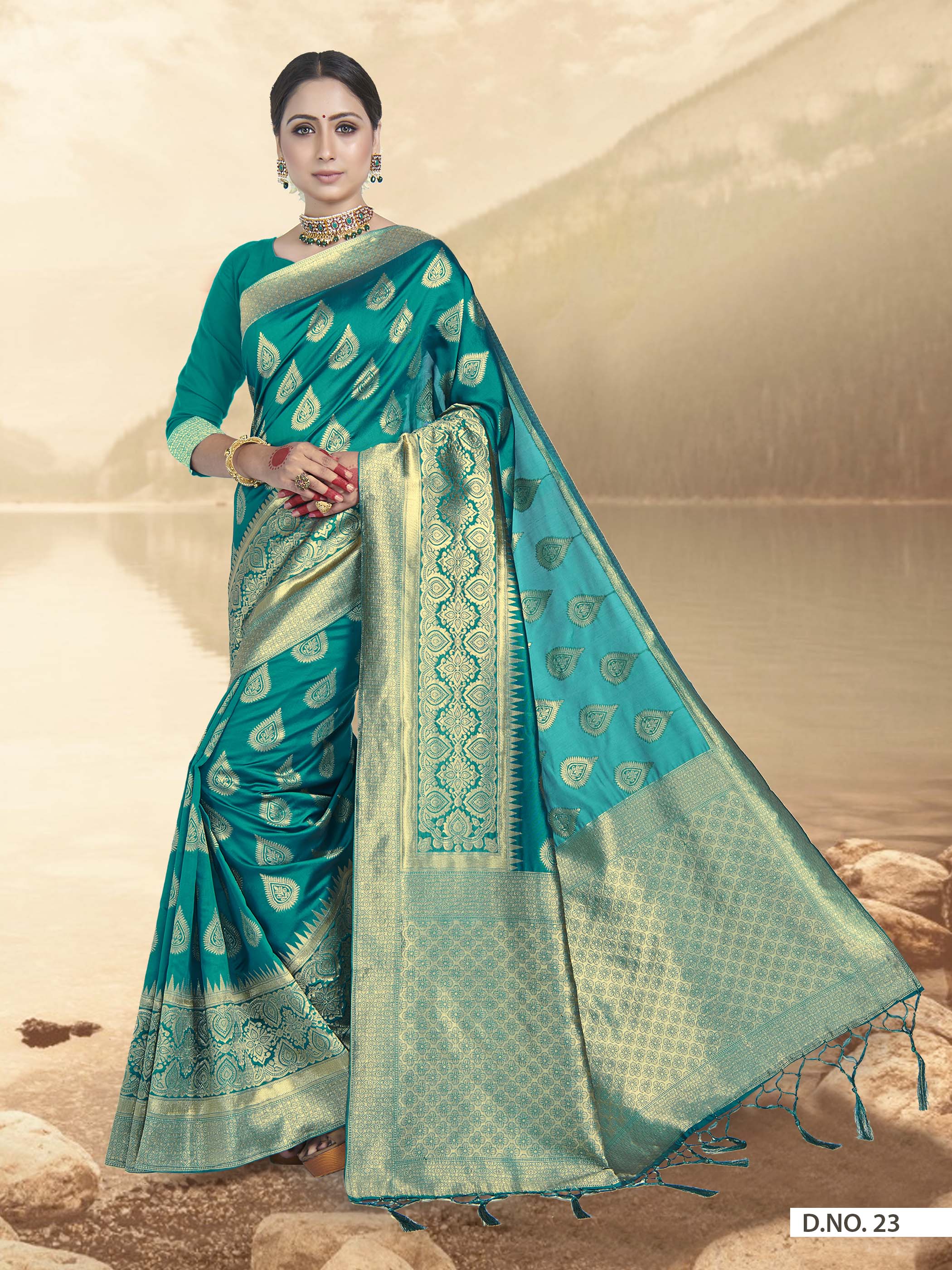 Vardha Turkish Blue Woven Banarasi Saree