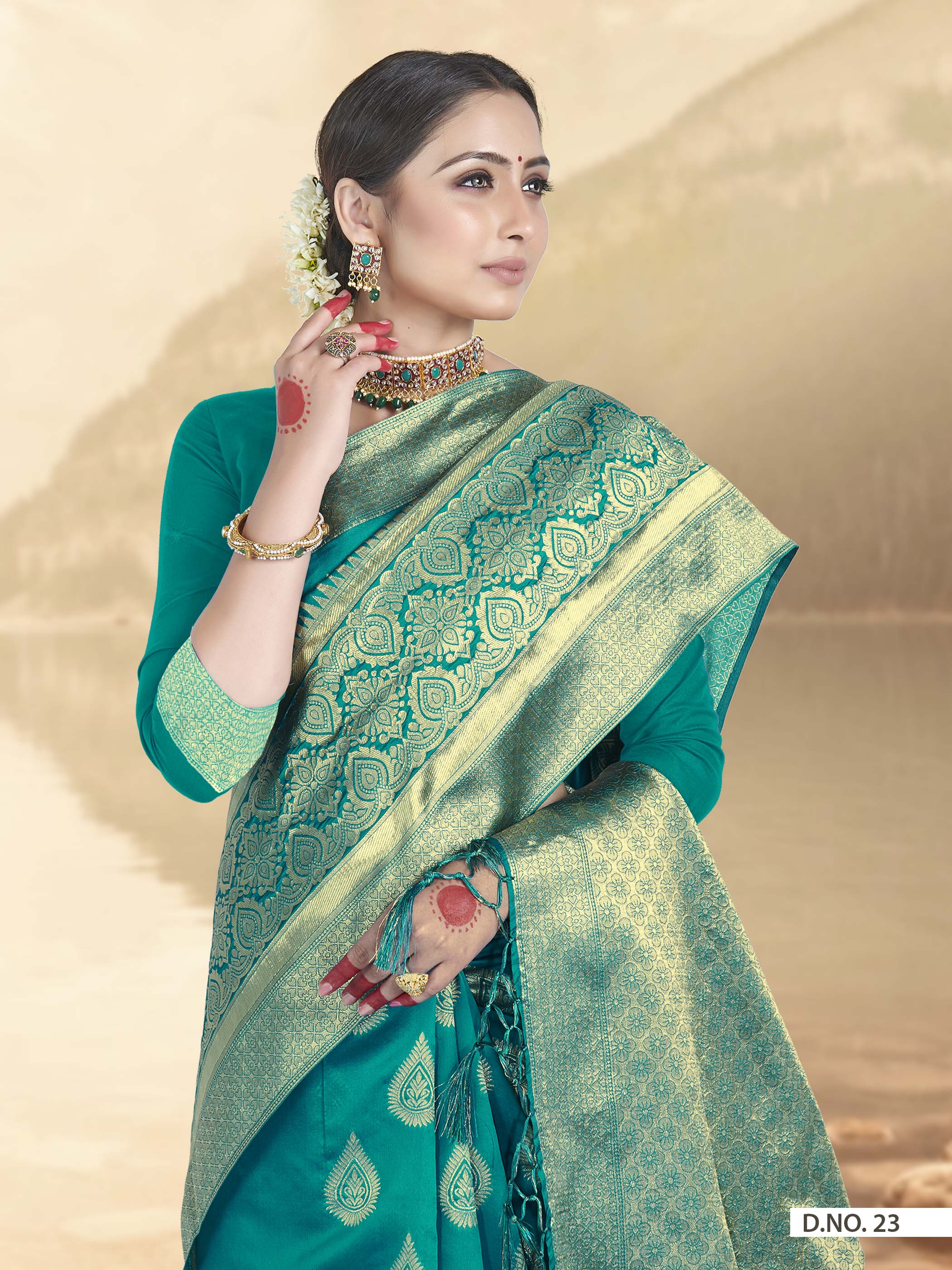 Vardha Turkish Blue Woven Banarasi Saree