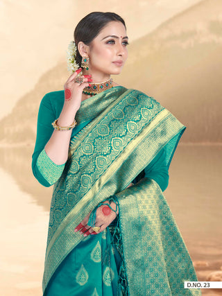 Vardha Turkish Blue Woven Banarasi Saree