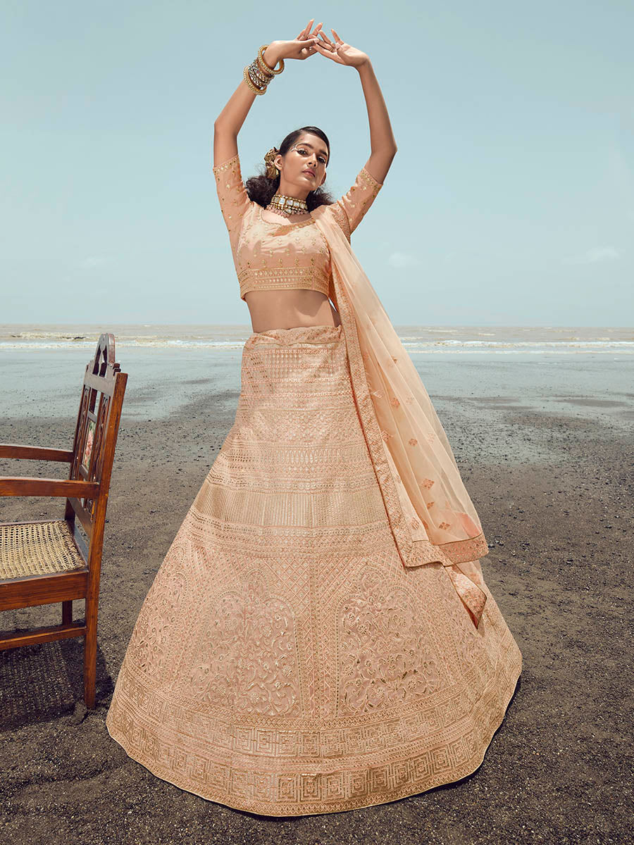 Myra Peach Organza Embroidered Designer Lehenga Choli - Distacart