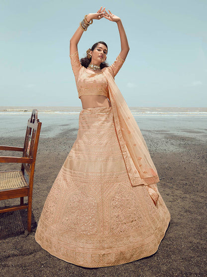 Myra Peach Organza Embroidered Designer Lehenga Choli - Distacart