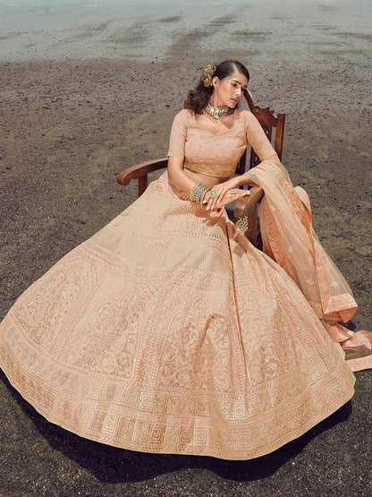 Myra Peach Organza Embroidered Designer Lehenga Choli - Distacart