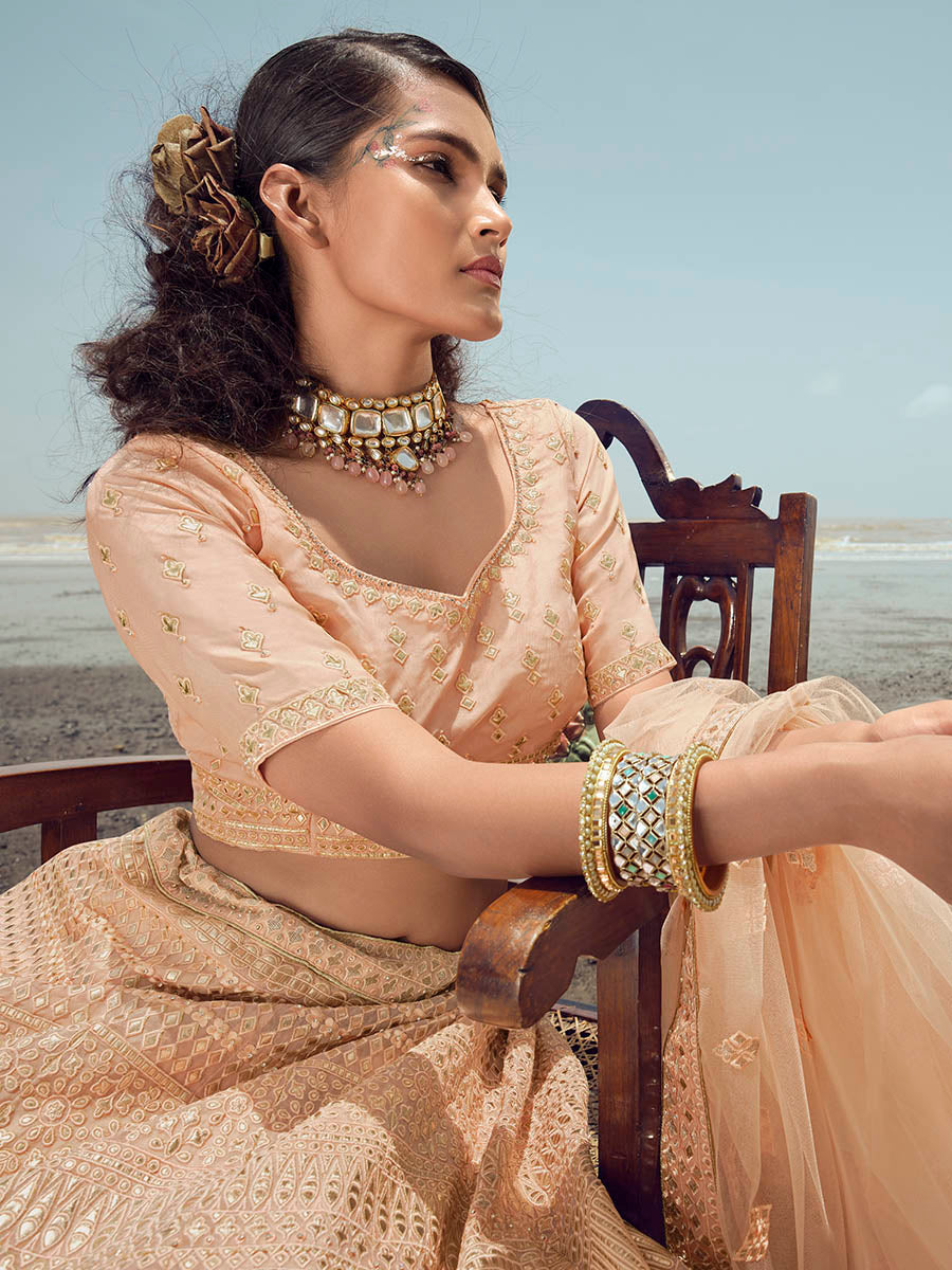 Myra Peach Organza Embroidered Designer Lehenga Choli - Distacart