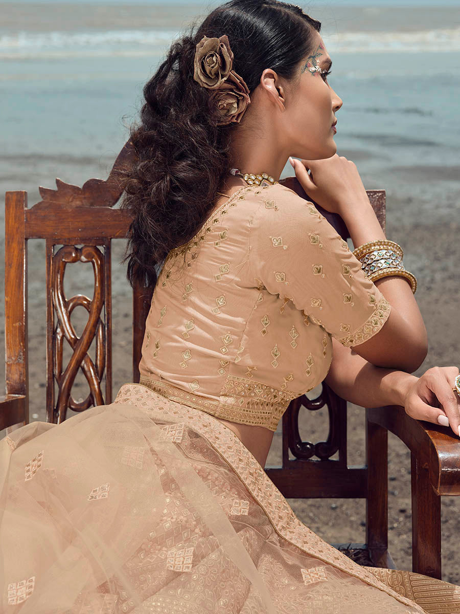 Myra Peach Organza Embroidered Designer Lehenga Choli - Distacart