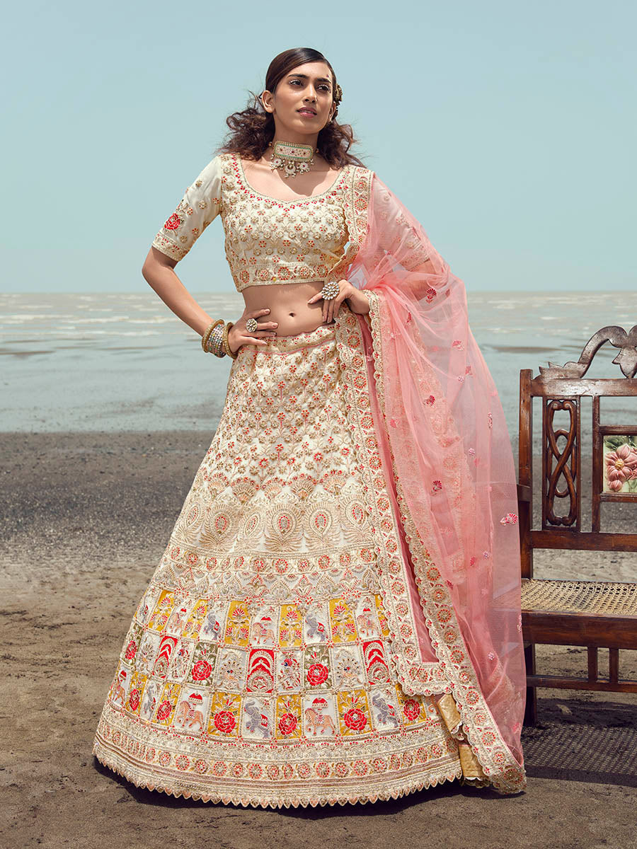 Myra White Georgette Embroidered Designer Lehenga Choli - Distacart