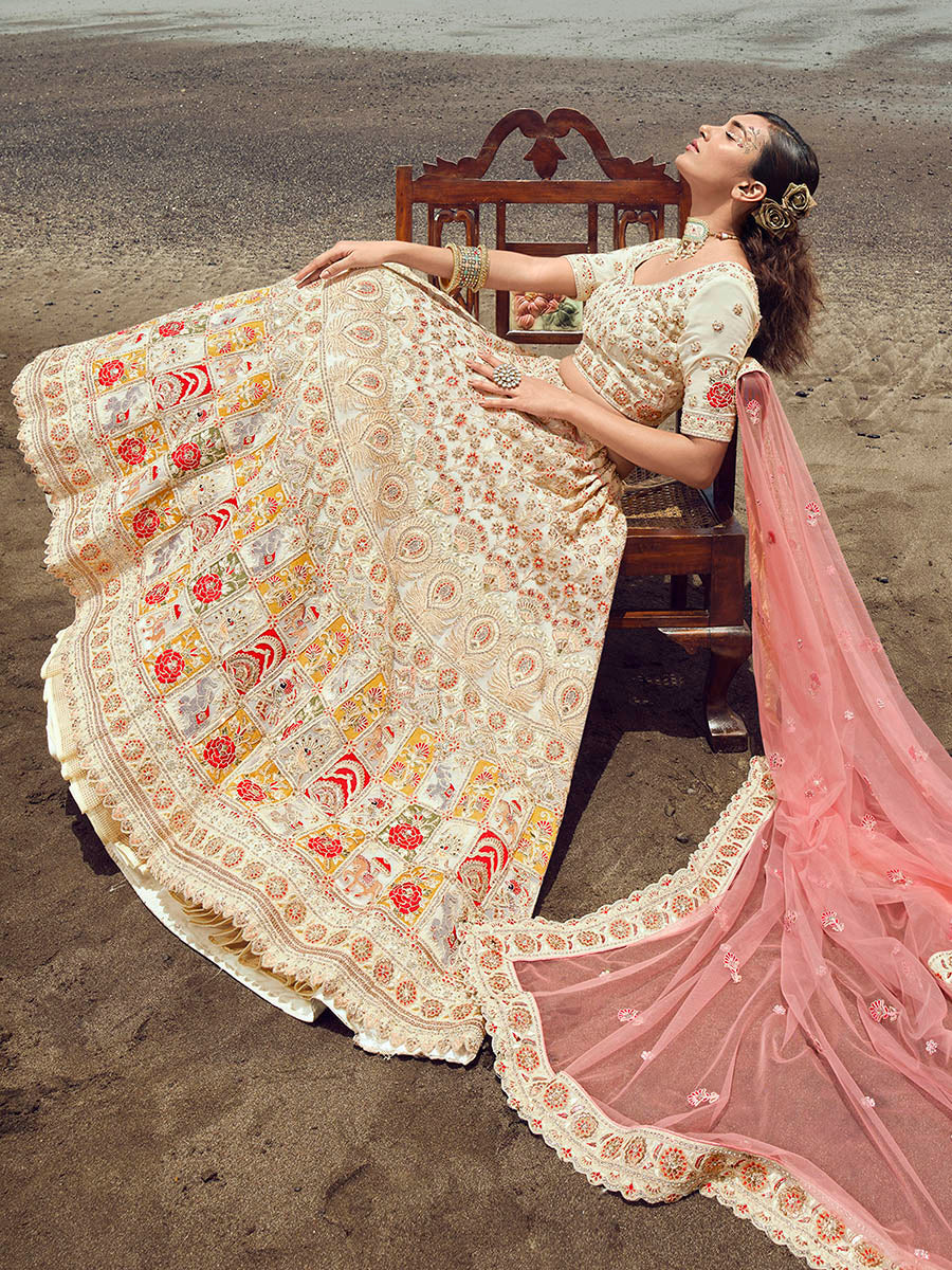 Myra White Georgette Embroidered Designer Lehenga Choli - Distacart