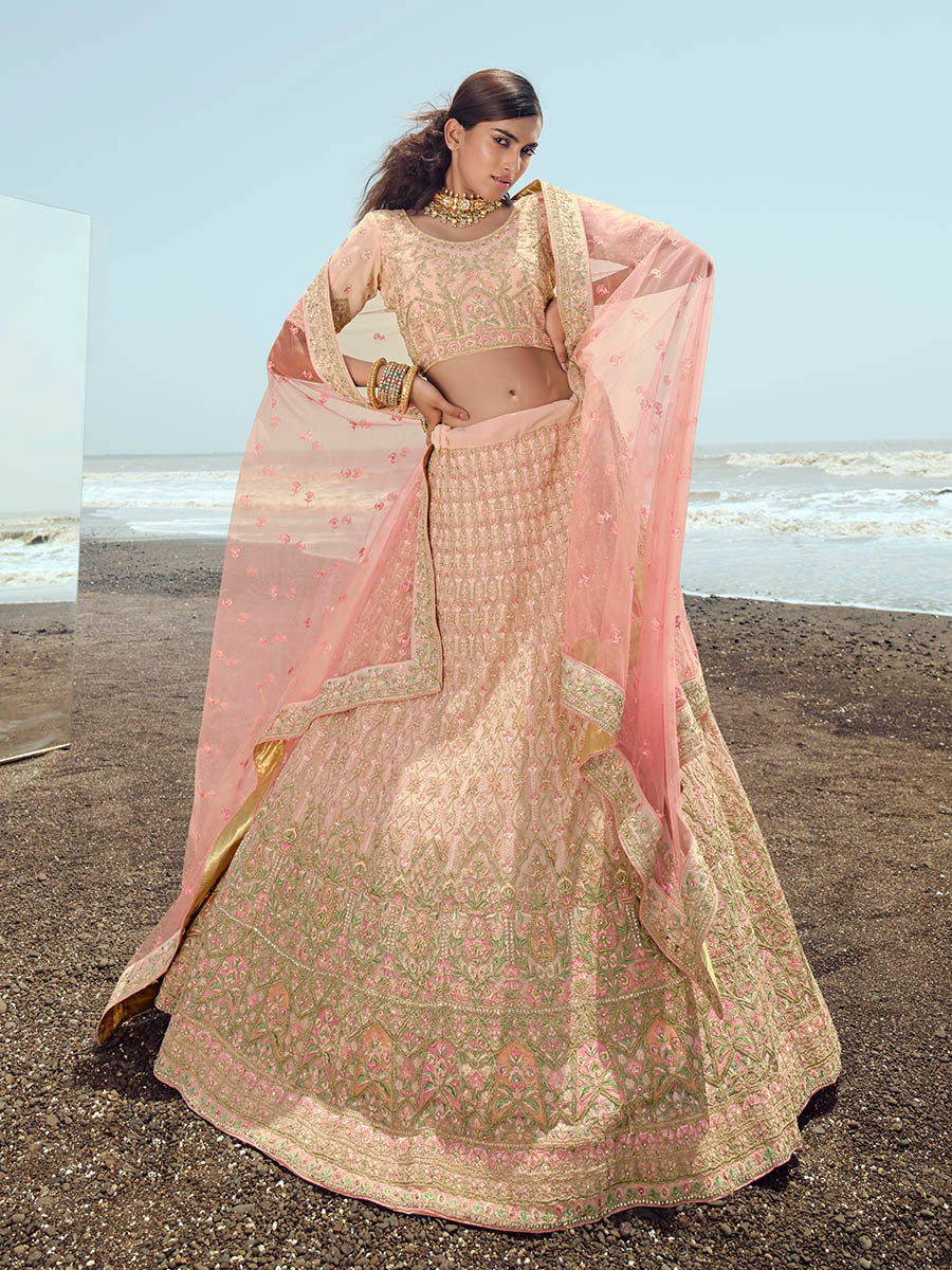 Myra Peach Georgette Embroidered Designer Lehenga Choli - Distacart