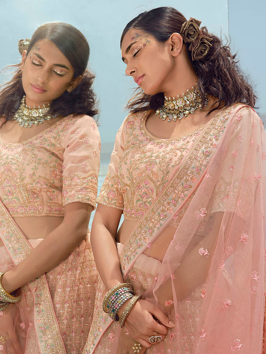 Myra Peach Georgette Embroidered Designer Lehenga Choli - Distacart