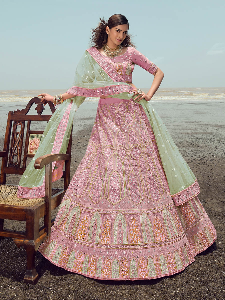 Myra Pink Organza Embroidered Designer Lehenga Choli - Distacart