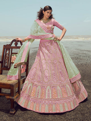 Myra Pink Organza Embroidered Designer Lehenga Choli - Distacart